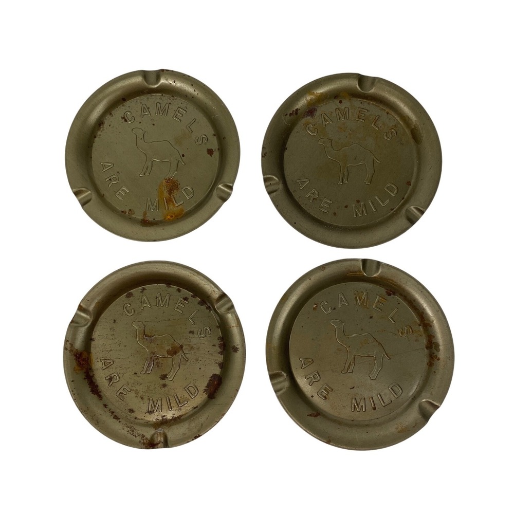 Vintage Camel Ashtrays Set of 4 Metal Tobacco Cigarette Advertising Decor‎